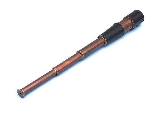 Deluxe Class Admirals Antique Copper Leather Spyglass Telescope 27 with Rosewood Box