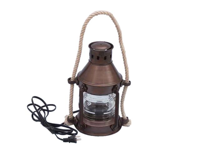 Antique Copper Round Anchor Electric Lantern 16