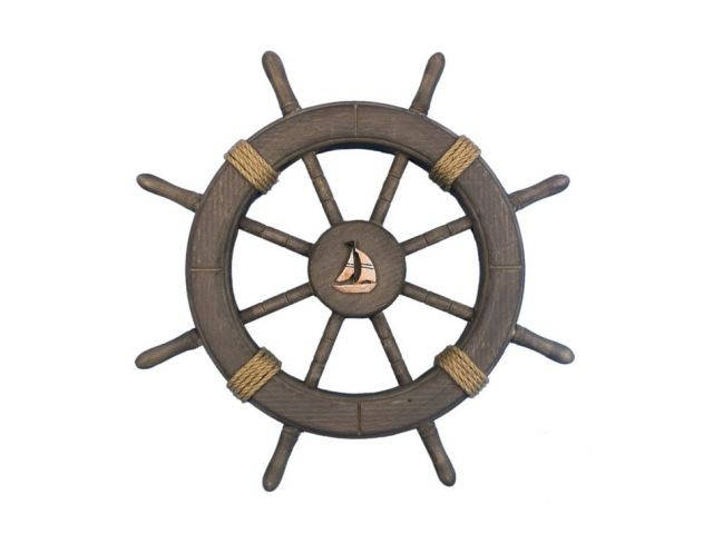 Antique Decorative Ship Wheel With Sailboat 18