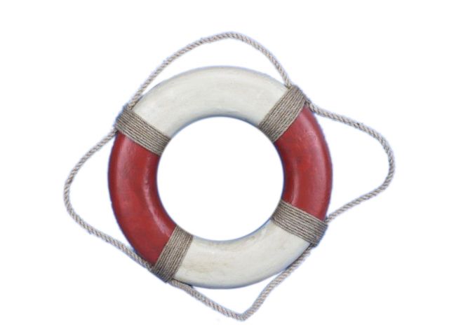 Handcrafted Model Ships Vibrant Red Decorative Lifering with White Bands 6 Life Preserver Decoration 