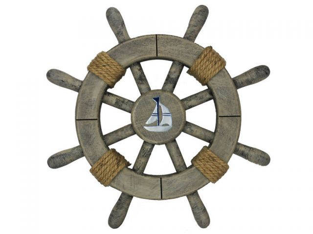 Rustic Decorative Ship Wheel With Sailboat 12