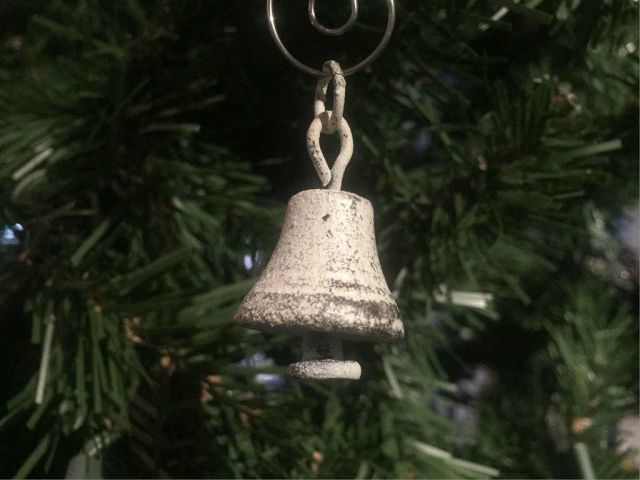 Rustic Whitewashed Cast Iron Bell Christmas Ornament 4 