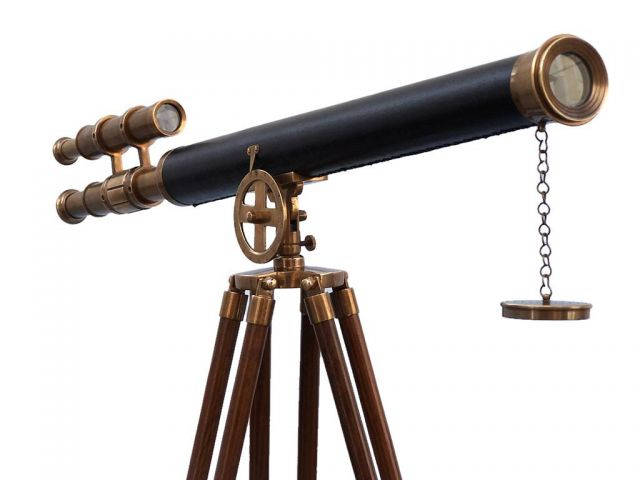 Vintage Brass Telescope On Wooden Tripod Maritime Nautical 60" Tall 