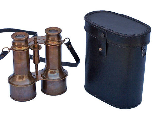 Commanders Antique Brass Binoculars with Leather Case 6 