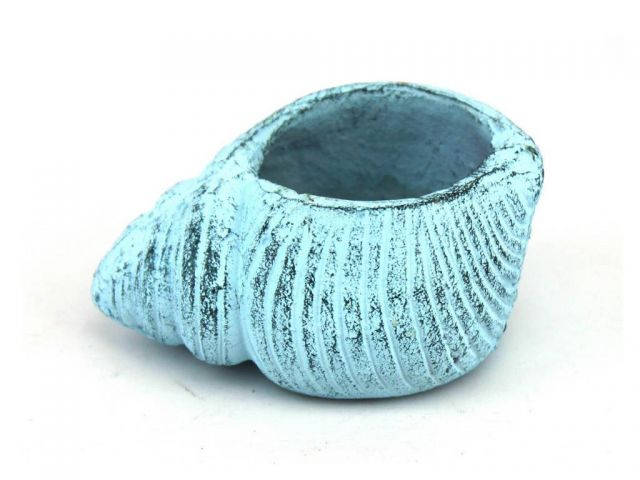 Dark Blue Whitewashed Cast Iron Seashell Decorative Tealight Holder 4