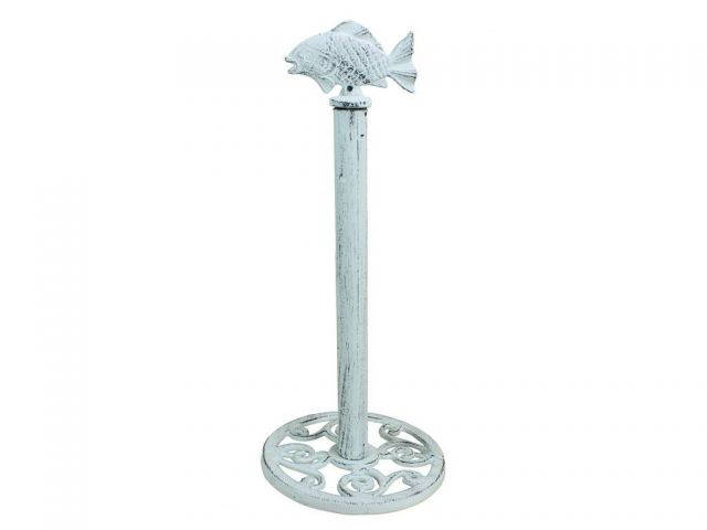 Whitewashed Cast Iron Fish Extra Toilet Paper Stand 15