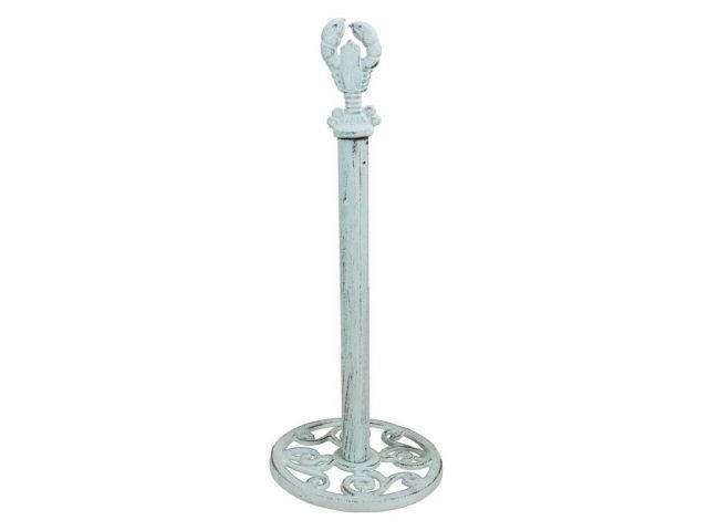 Whitewashed Cast Iron Lobster Extra Toilet Paper Stand 16