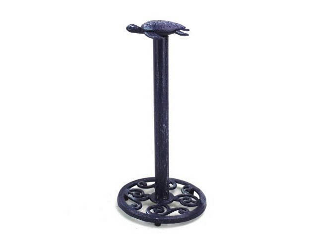Rustic Dark Blue Cast Iron Sea Turtle Extra Toilet Paper Stand 13