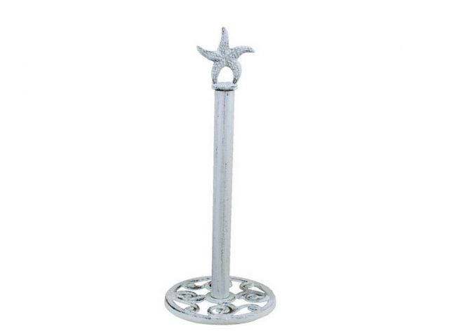 Rustic Whitewashed Cast Iron Starfish Extra Toilet Paper Stand 15