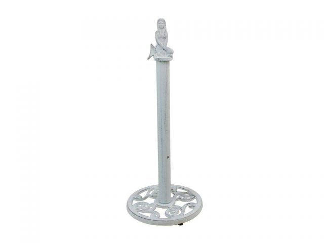 Rustic Whitewashed Cast Iron Mermaid Extra Toilet Paper Stand 16