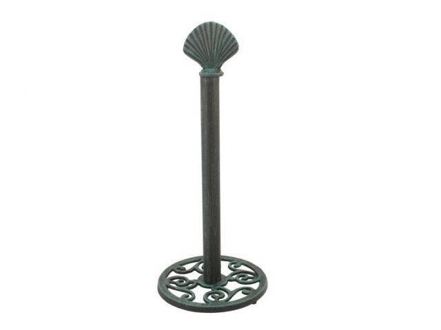 Rustic Seaworn Blue Cast Iron Seashell Extra Toilet Paper Stand 16
