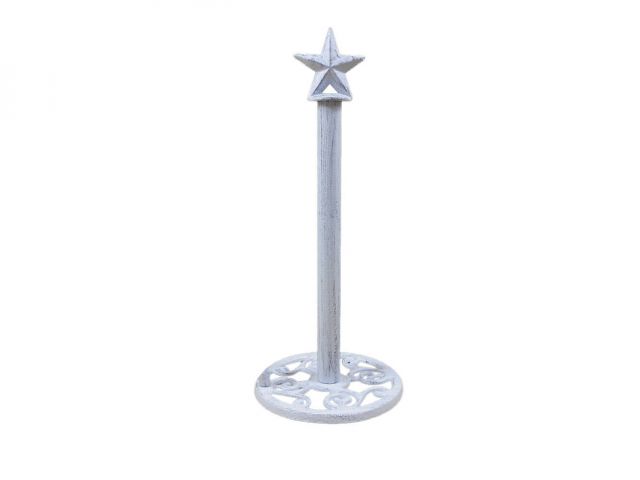 Whitewashed Cast Iron Texas Star Bathroom Extra Toilet Paper Stand 16