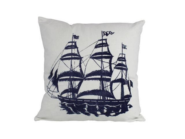 Blue Tall Ship Decorative Nautical Throw Pillow 16