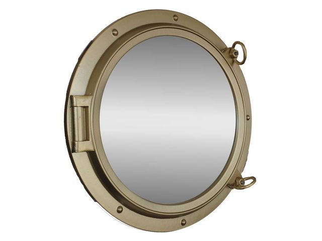 Nautical Round 15" Brass Mirror Porthole Shiny Finish Ship Cabin Decor 