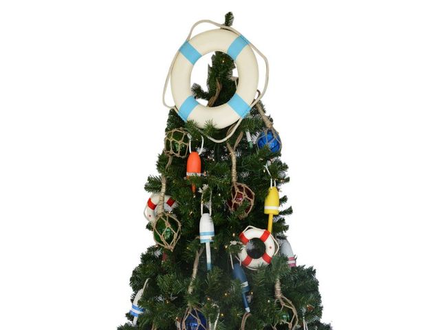 White Lifering with Light Blue Bands Christmas Tree Topper Decoration 