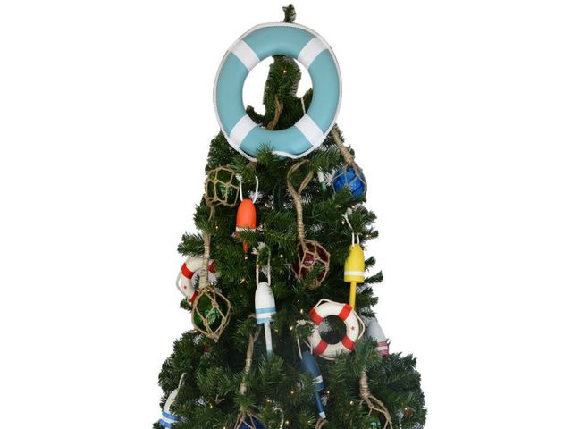 Light Blue Lifering with White Bands Christmas Tree Topper Decoration 