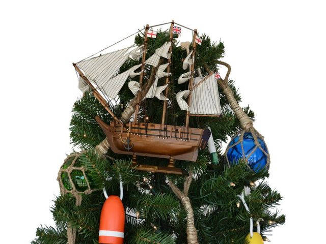 Wooden Charles Darwins HMS Beagle Model Ship Christmas Tree Topper Decoration