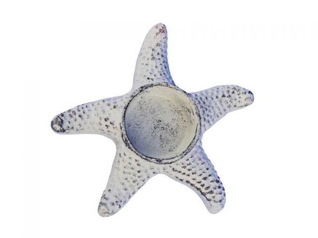 Whitewashed Cast Iron Starfish Decorative Tealight Holder 4.5