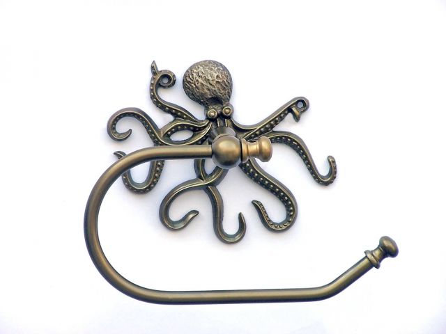 Antique Brass Octopus Toilet Paper Holder 10