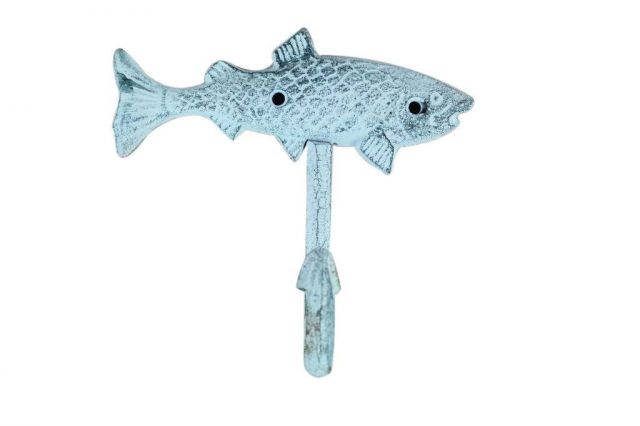 Dark Blue Whitewashed Cast Iron Fish Key Hook 6