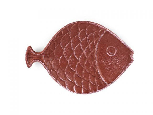 Red Whitewashed Cast Iron Fish Decorative Plate 8