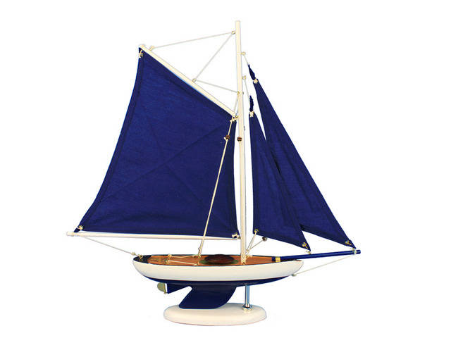 Wooden Bermuda Sloop Dark Blue Model Sailboat Decoration 17