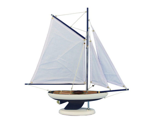 Wooden Bermuda Sloop Dark Blue - White Sails Model Sailboat Decoration 17