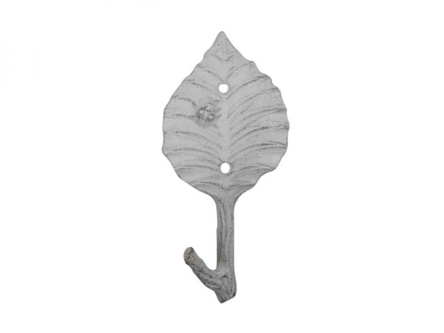 Whitewashed Cast Iron Birch Tree Leaf Decorative Metal Tree Branch Hook 6.5