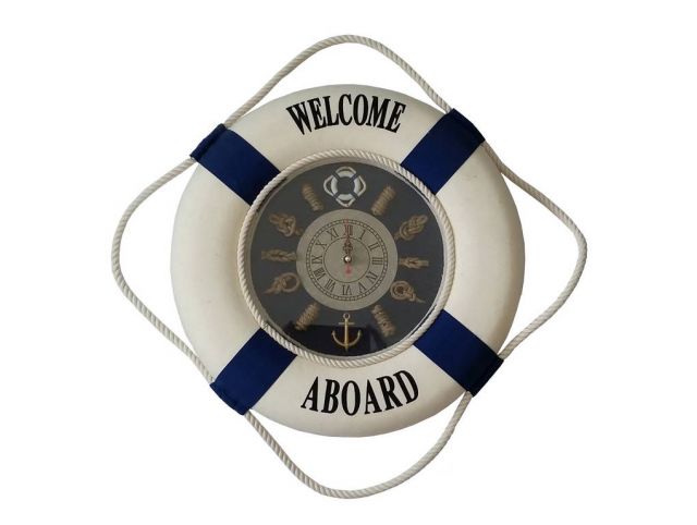 Blue Welcome Aboard Lifering with Blue Bands Clock 15