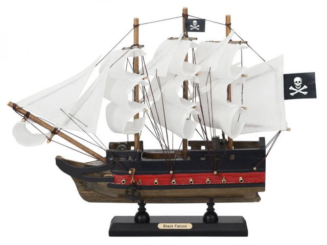 Wooden Captain Kidds Black Falcon White Sails Limited Model Pirate Ship 12