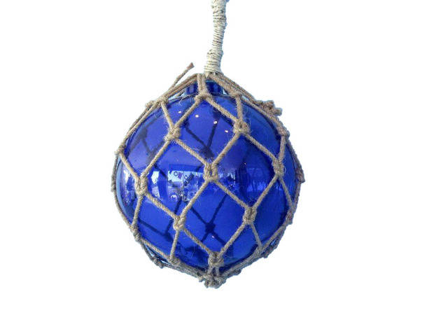 Glass and Rope Blue Fishing Float 8