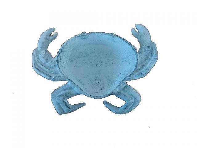 Rustic Dark Blue Whitewashed Cast Iron Crab Decorative Bowl 7