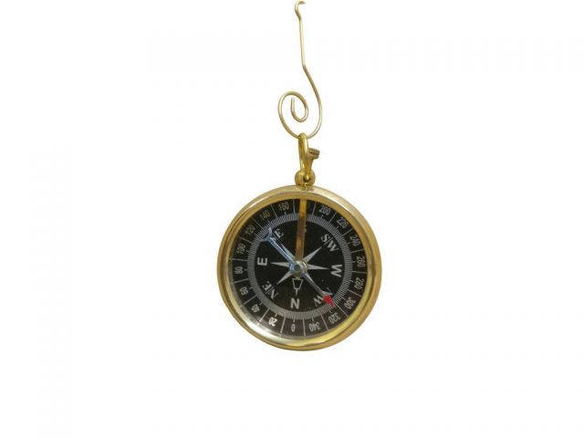 Solid Brass Beveled Black Faced Compass Christmas Ornament 5