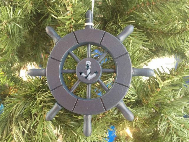 Dark Blue Decorative Ship Wheel With Anchor Christmas Tree Ornament 6