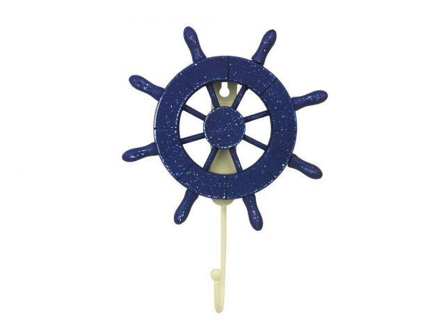 Rustic All Dark Blue Decorative Ship Wheel with Hook 8