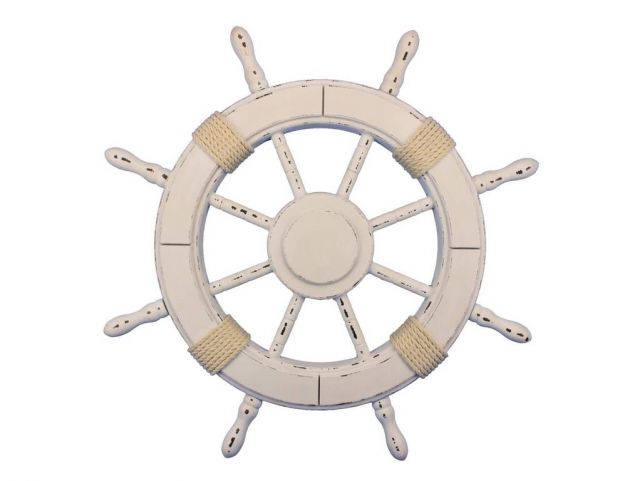 Rustic All White Decorative Ship Wheel 24