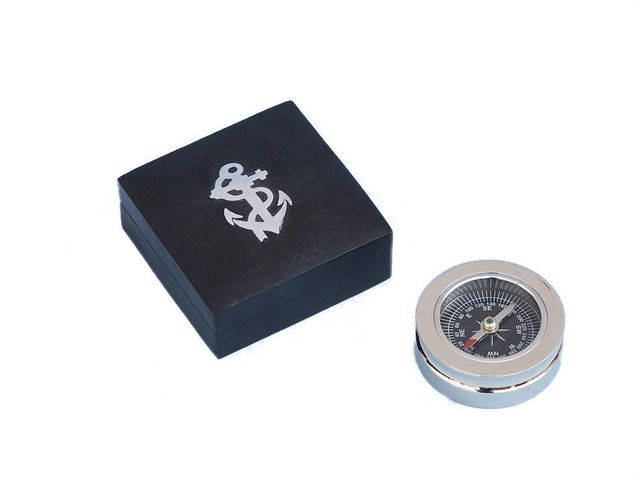 Chrome Paperweight Compass with Black Rosewood Box 3