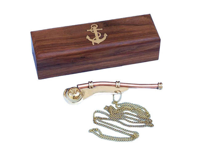 New 5" Brass Copper Boatswain Whistle W/ Chain Bosun Call Pipe Maritime Nautical 