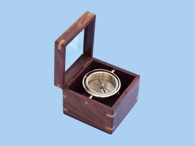 Solid Brass Lifeboat Compass w- Rosewood Box 7