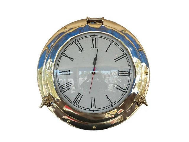 Buy Brass Deluxe Class Porthole Clock 12in - Dark Blue - Nautical Decor