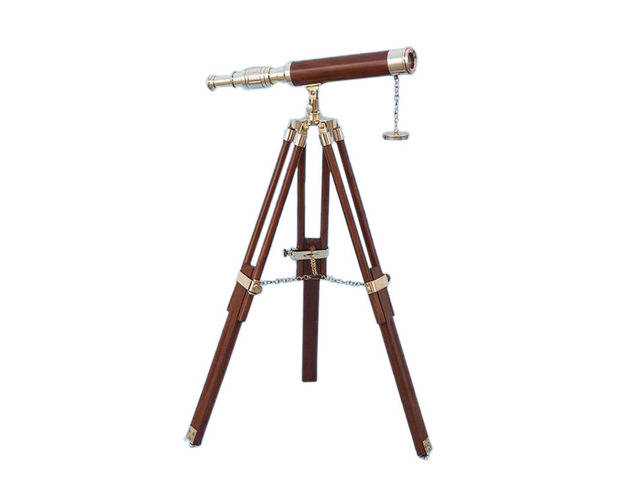 Floor Standing Brass-Wood Harbor Master Telescope 30 - Wood