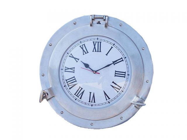 Brushed Nickel Deluxe Class Porthole Clock 15 