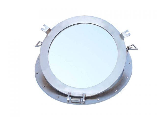 Brushed Nickel Deluxe Class Decorative Ship Porthole Mirror 15