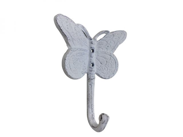 Whitewashed Cast Iron Butterly Decorative Metal Wall Hook 5