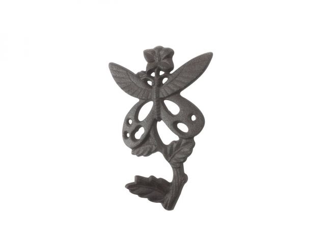 Cast Iron Butterfly on a Branch Decorative Metal Wall Hook 6.5