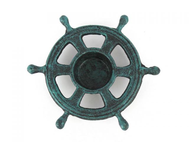 Seaworn Blue Cast Iron Ship Wheel Decorative Tealight Holder 5.5