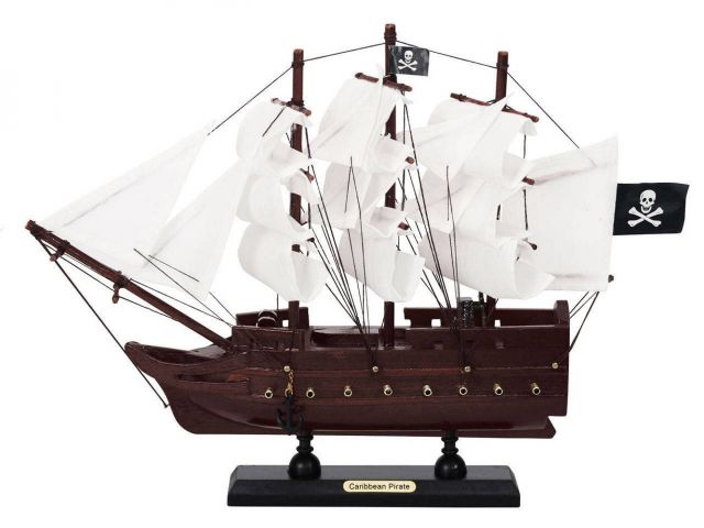 Wooden Caribbean Pirate White Sails Model Pirate Ship 12