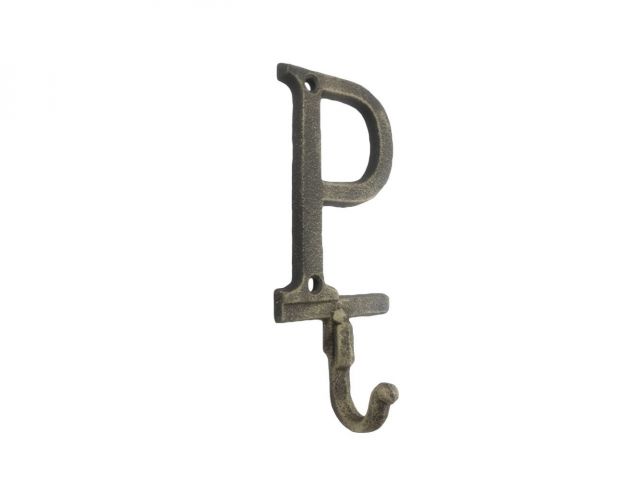 Rustic Gold Cast Iron Letter P Alphabet Wall Hook 6