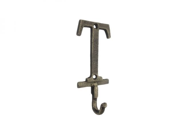 Rustic Gold Cast Iron Letter T Alphabet Wall Hook 6
