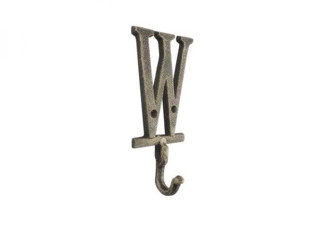 Rustic Gold Cast Iron Letter W Alphabet Wall Hook 6